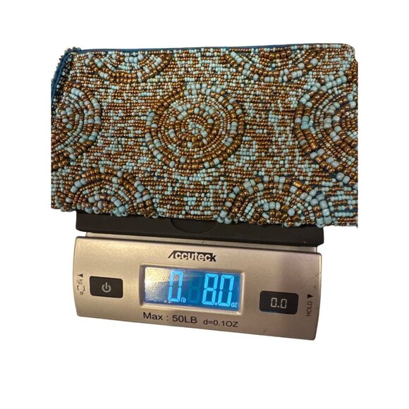 Hand Beaded Clutch Purse Blue Gold Beaded Evening Bag Beaded Intricate Design - Picture 6 of 10